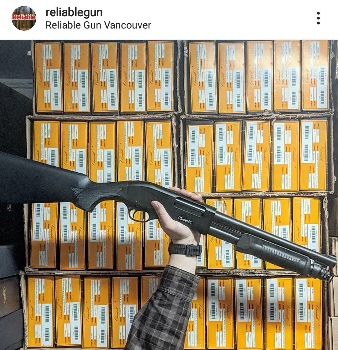 People who don't know anything about firearms might be surprised to learn that over 100 of these pump action Akkar Churchill shotguns just landed at Reliable Gun on Fraser off Kingsway. They $279.99 each. They're considered "home defense" guns by the manufacturer.