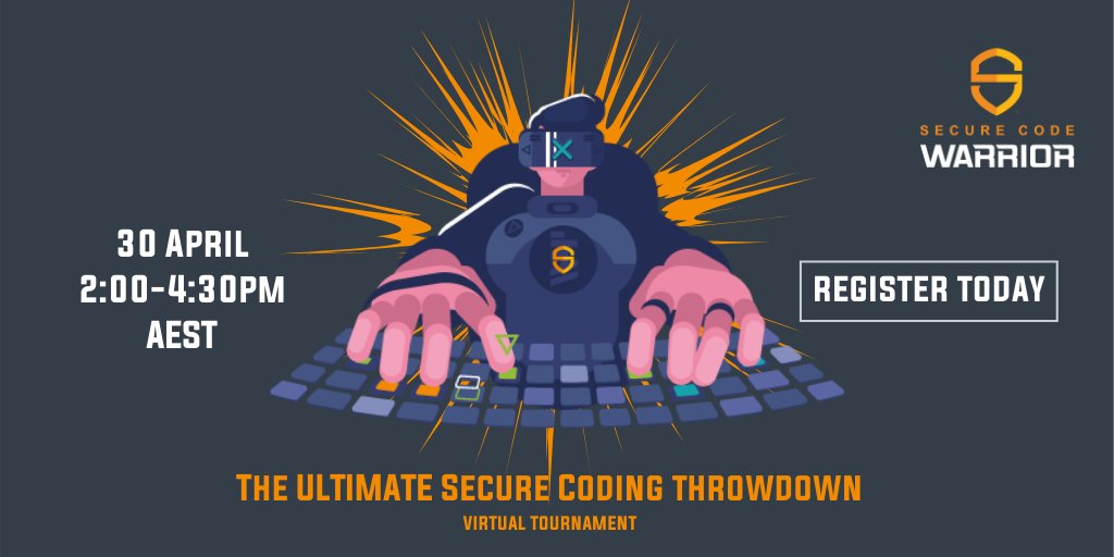 SecCodeWarrior's tweet photo. Stay safe, make friends online. Battle it out against APAC secure coders in a Virtual Tournament for your chance to win an Vive Virtual Reality System valued at AU$1299. Register now! https://t.co/LcVqhEQTS1 ##SCWTournamentAPAC. #devsecops #owasp #securecoding https://t.co/sh7DfF5OcZ