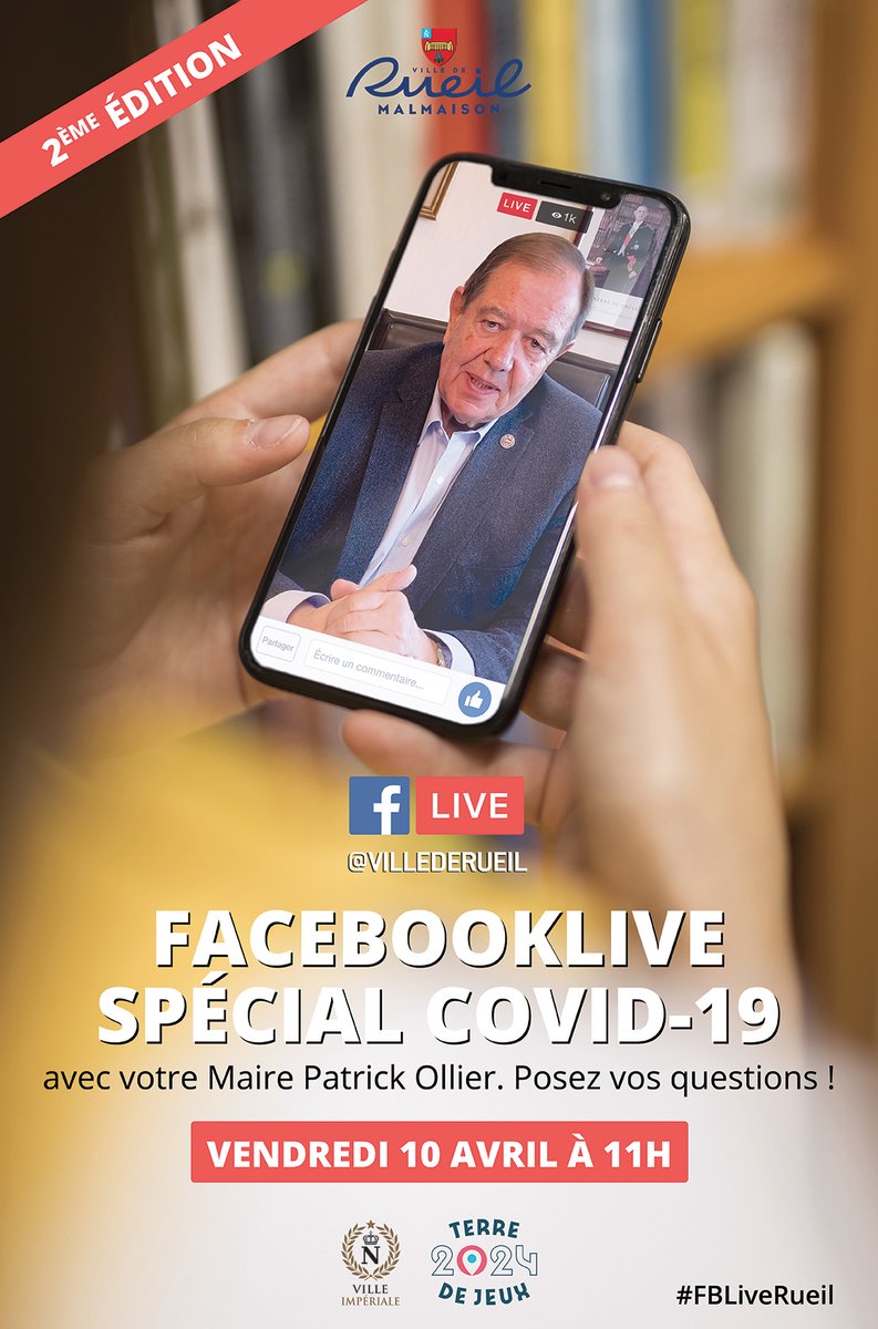 villederueil's tweet photo. #Coronavirus - Nouveau #FacebookLive, vendredi 10 avril à 11h avec votre Maire Patrick Ollier. https://t.co/BZtYiI0TqY