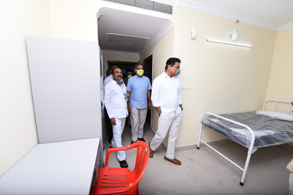 MinisterKTR's tweet photo. .@TelanganaHealth Minister Sri @Eatala_Rajender and Municipal Administration Minister @KTRTRS inspected the new #Coronavirus hospital getting ready at Gachibowli. https://t.co/gFwEMxeX6k