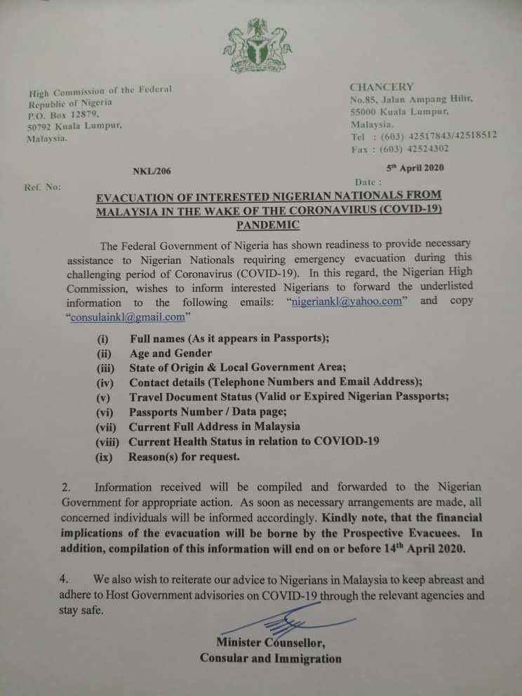 Channels Television On Twitter Fg Lists Conditions For Evacuation Of Nigerians In Diaspora Https T Co Uylvncmfkw