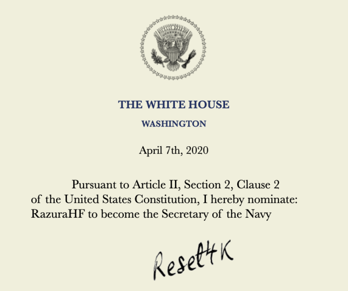 I hereby forward this to the Vice President.