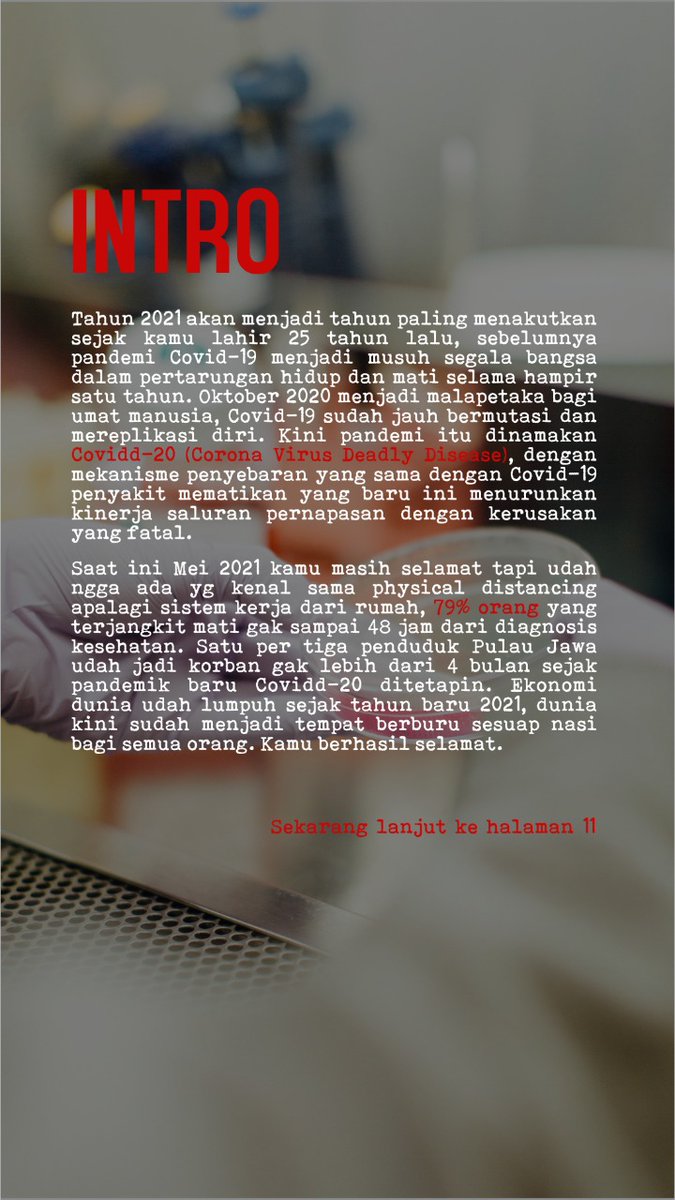 muhaust's tweet photo. Berhubung cukup banyak permintaan untuk disebar juga lewat platform selain instagram. Mari netijen twitter, kita main kalo gitu!

Choose Your Own Adventure Game - Part 1

[A Thread]

Tips: Baca mulai dari intro, lanjutkan sesuai instruksi dan pilihan yang kamu pilih. https://t.co/Vw87AqDGVj