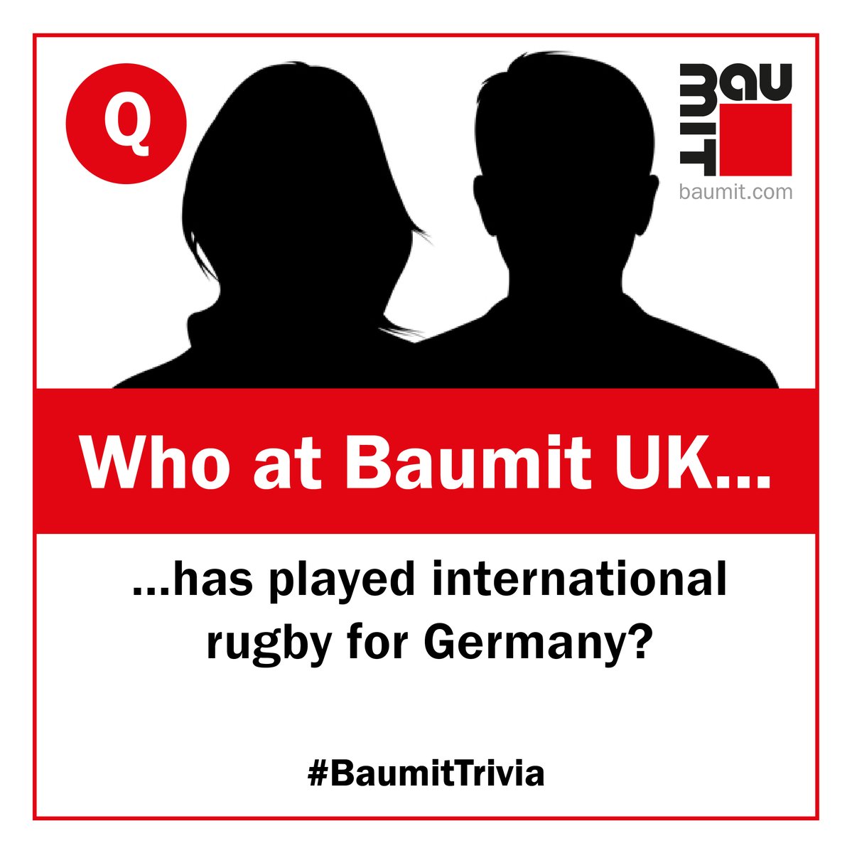 BaumitUKLtd's tweet photo. So, here's the first of our #BaumitUKTeam #BaumitTrivia! We can't believe how much talent we have amongst us! So to kick things off...
Who at #BaumitUK has played international rugby for Germany?
Tweet us your reply before 6pm!
#BuildWithBaumit https://t.co/gxpYG3qZWl