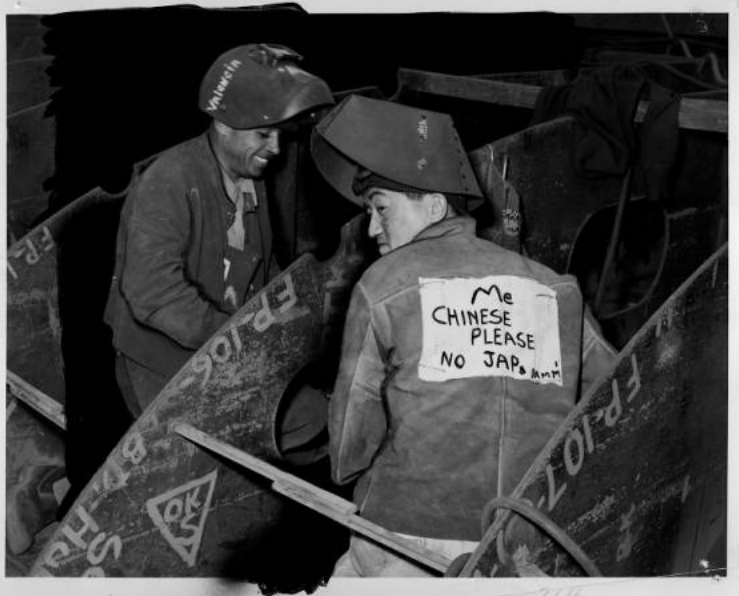 2. During WWII, Chinese immigrants and Chinese Americans wanted white folks to know they weren’t Japanese. They wore signs and pins with messages like this.  http://digitallibrary.usc.edu/cdm/ref/collection/p15799coll44/id/54535Photo credit: Los Angeles Examiner, January 26, 1942