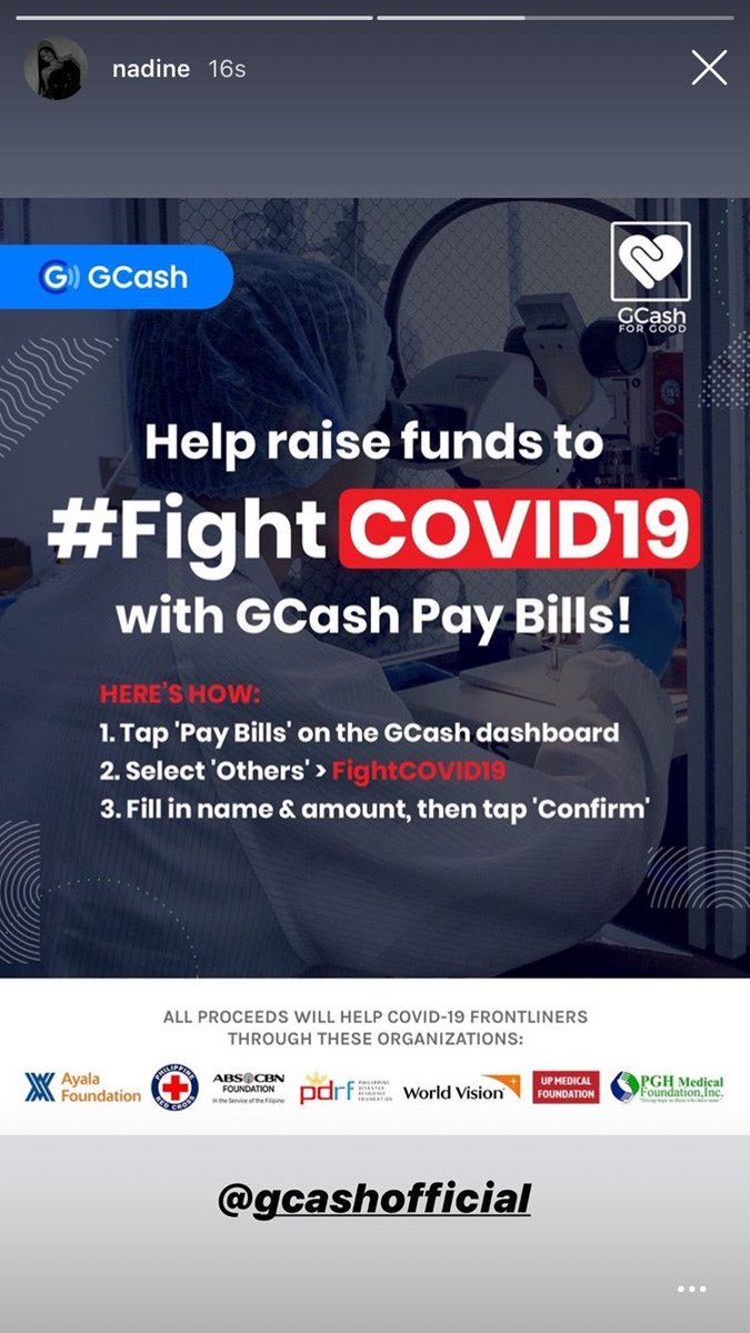 Help raise funds to fight COVID19 with  @gcashofficial Pay Bills! Tap ‘Pay Bills’ on the GCash dashboard Select ‘Others’>FightCOVID19 Fill in name and amount Tap ‘Confirm’ Nadine’s IGS c/o  @lovexpsycheMy FunnyWifey  #OTWOLFairytale2020