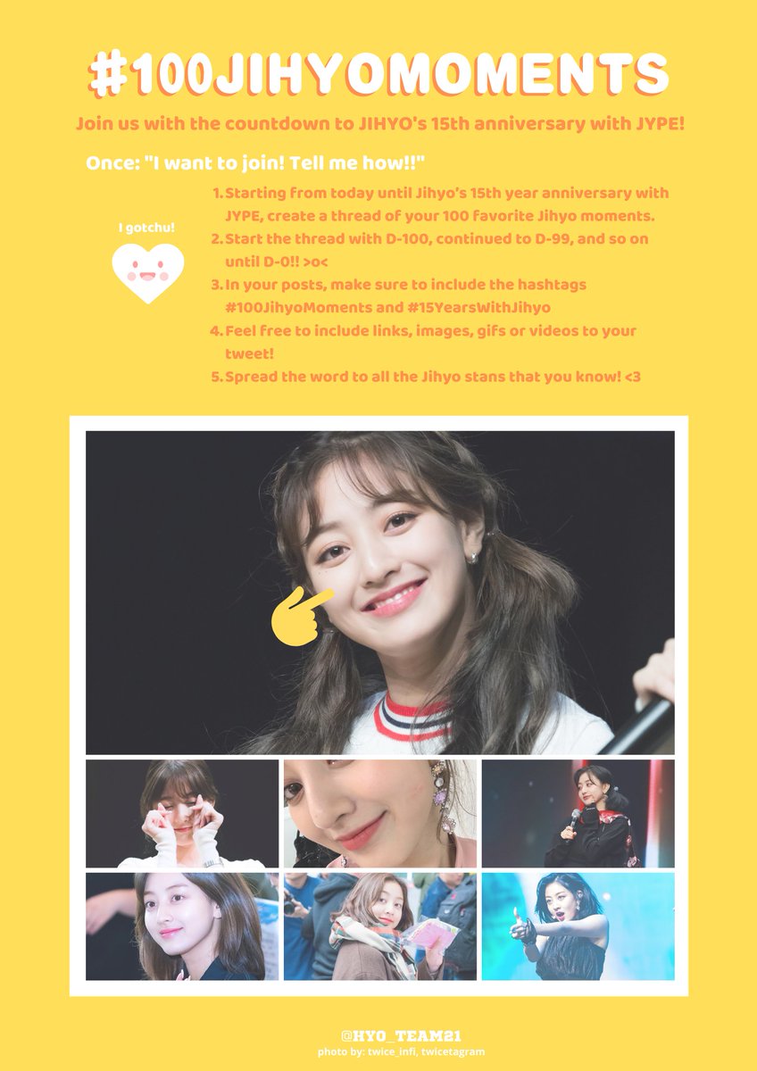 ONCE!! It's finally 100 days before JIHYO's 15th year with JYPE! Time flies so fast, doesn't it? From a little kid to beloved tiny NGG leader ㅠㅠLet's start celebrating with  #100JihyoMoments event! Now!  @JYPETWICE  #TWICE  #트와이스  #トゥワイス  #지효  #JIHYO  #ジヒョ