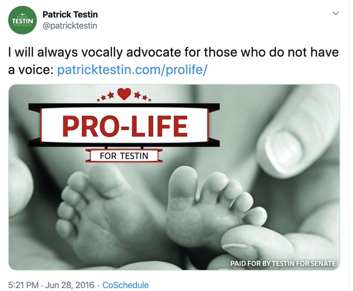 When running for State Senate in 2016, Senator Testin vowed to vocally advocate for those who do not have a voice. In retrospect, he notably didn't vow to stand up for the lives of those who DO have voices and have said their lives are now at risk from large public gatherings.