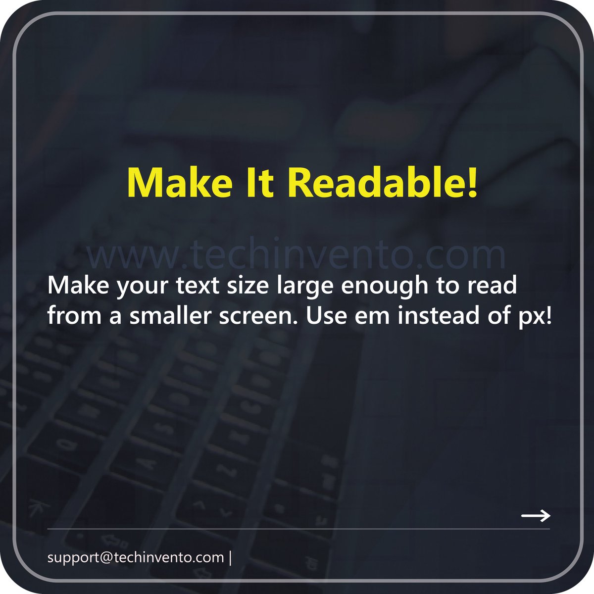tech_invento's tweet photo. The following are some tips to make a Responsive Design.
USA:+1(512)7348342
INDIA:+91-7507540231
support@techinvento.com
#webdevelopment #code #coder #programming #programmer #software #softwaredeveloper #austintexas #usa #freelance #techinvento #moiledevelopment #apps #design https://t.co/WjQV5yDQxR