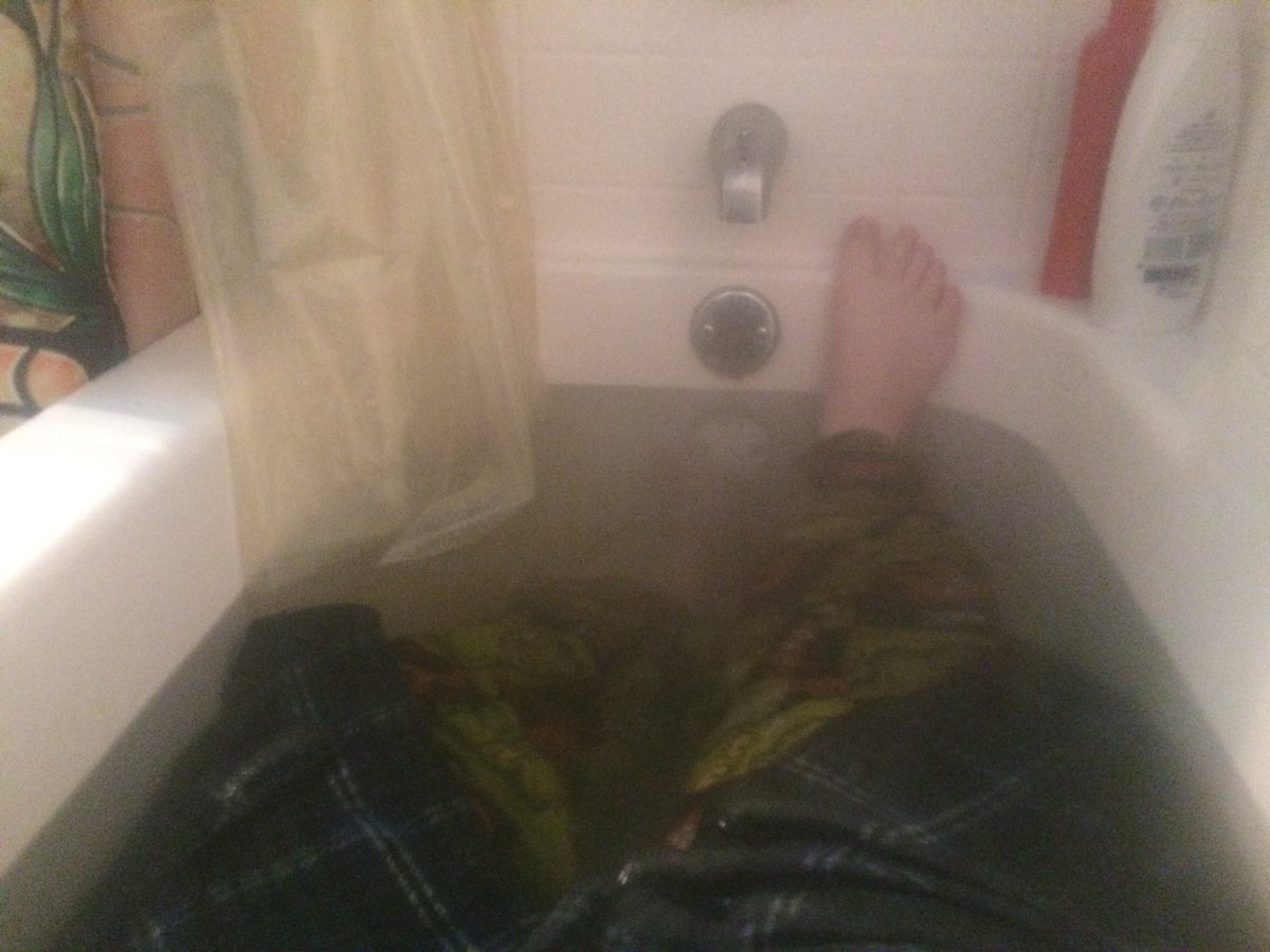 And by relaxing I mean relaxing in the bathtub full of water while wearing a robe and full article of clothes