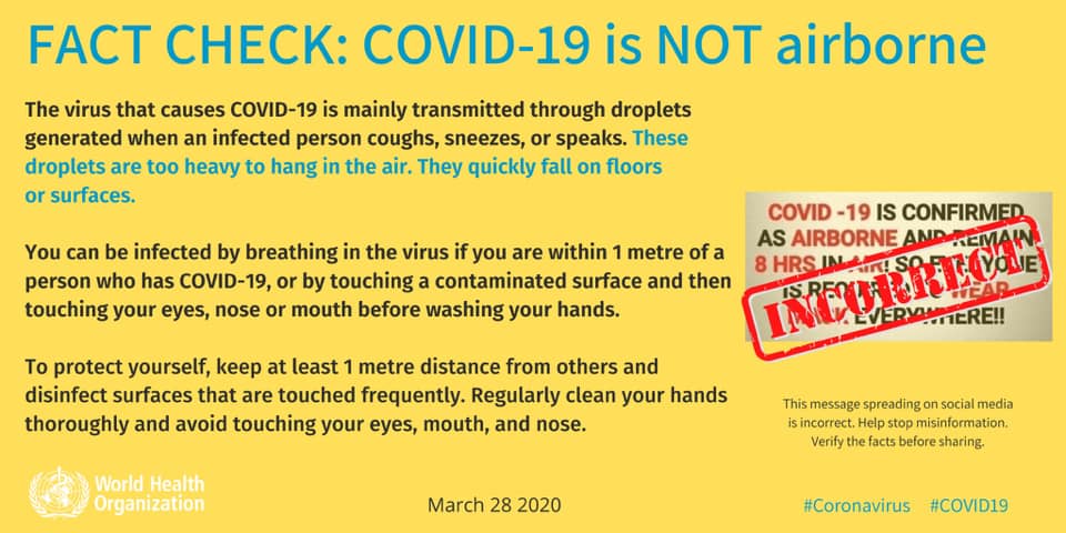 PhilstarNews's tweet photo. In his late night address on Monday, President Rodrigo Duterte said #COVID19PH is an airborne disease.

According to @WHO, COVID-19 is not airborne, but it is possible to be infected by breathing in the virus if you are in a confined setting or one meter apart from a patient. https://t.co/KneBHnjKDX