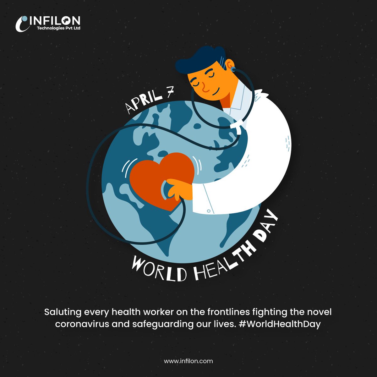 infilon's tweet photo. #WorldHealthDay
Saluting every health worker on the frontlines fighting the novel coronavirus and safeguarding our lives.
#HealthDay #Ahmedabad #Nurses #StaySafe #Salute #Infilon #Health #NovelCoronaVirus #infilonTechnologies #FightCorona #StayHome #Doctors #COVID19 https://t.co/C8y0X2xXzk