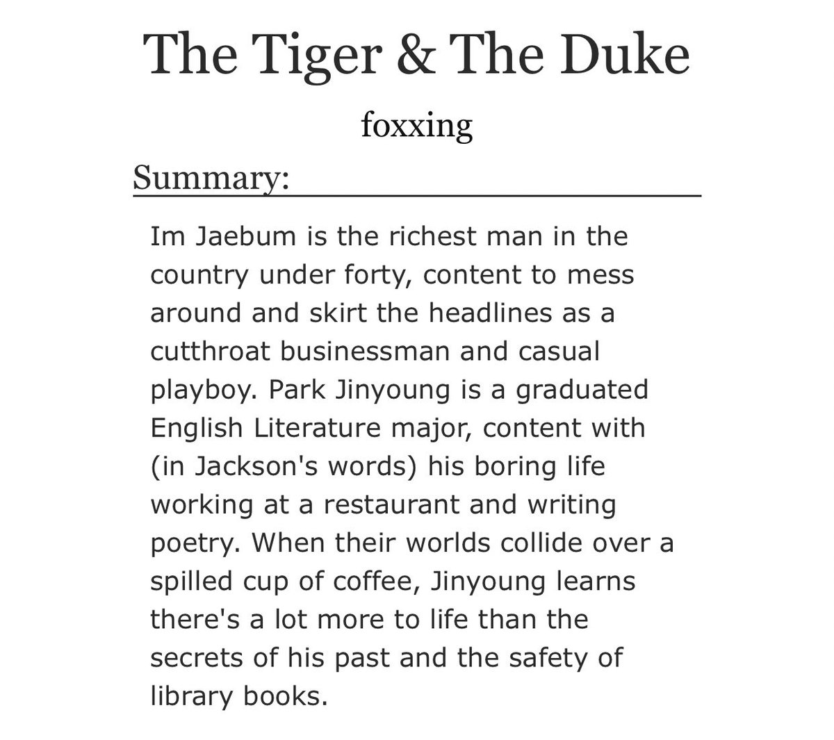 2. a fic with a premise that shouldn't work but does the tiger & the duke foxxing sugar daddy au, 10 year age gap, lots of smut, slow burn