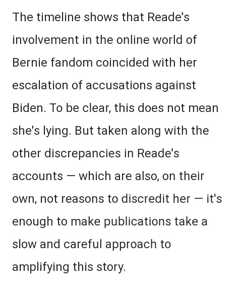 How could attacks AFTER the story came out prevent her from telling the story in full BEFORE it came out? Huh? 6. Her accusations escalated AFTER she joined the Bernie Fanworld. This is suspect. 7. Few answers were forthcoming about Halper and Grim's reporting process.