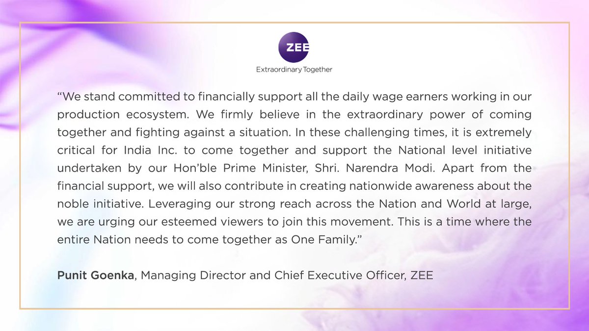 ZEECorporate's tweet photo. Message from the desk of ZEE's MD &amp; CEO, @PunitGoenka on ZEE's fight against Covid-19. https://t.co/oUrRXXEzUu