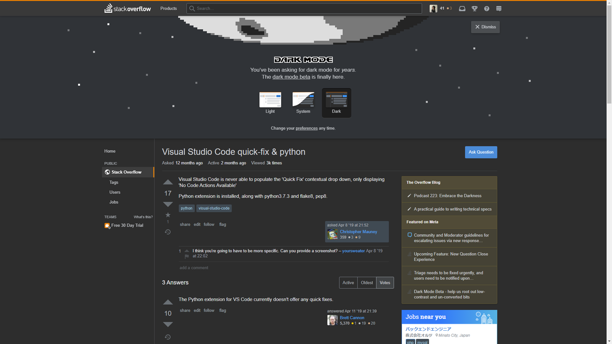 Shinoda_EN's tweet photo. Dark mode came in Stack Overflow🖤👁‍🗨
#stackoverflow https://t.co/Mnrbml7WMC