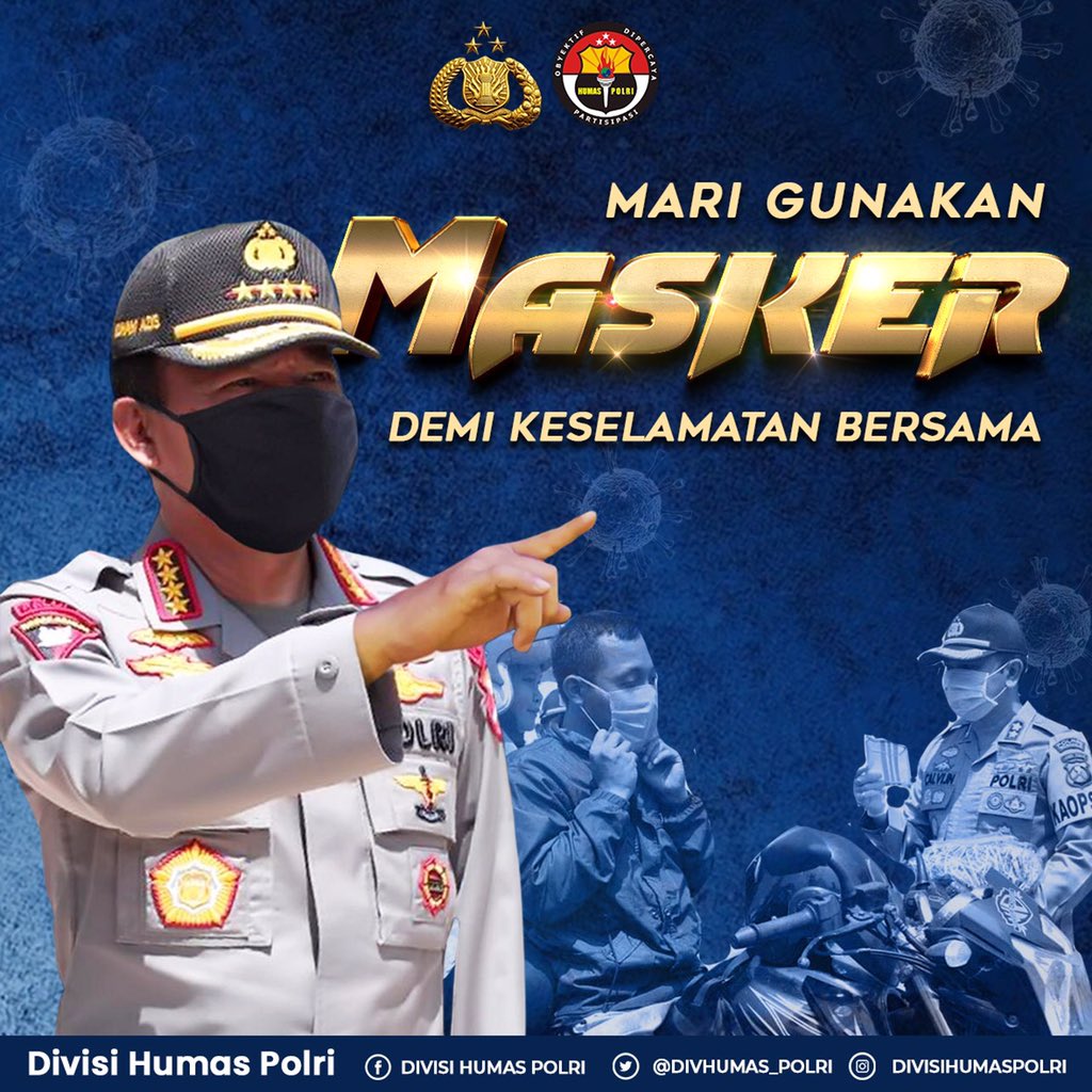 multimediapold4's tweet photo. Polri turut memberi himbauan kepada masyarakat untuk mengikuti dan mentaati setiap kebijakan yang telah ditetapkan oleh pemerintah seperti penggunaan masker saat keluar rumah

#PolriHimbauPakaiMasker https://t.co/BGSc7nuzwt