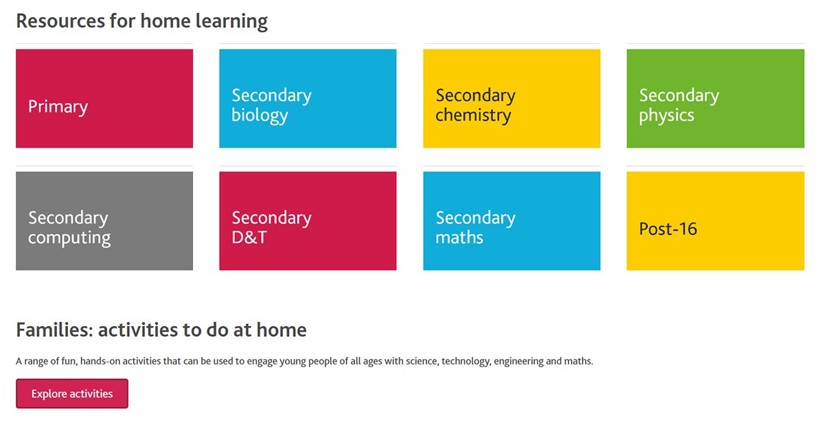 Great resources for all ages and levels for home activities and learning during Corvid-19 from <a href="/STEMLearningUK/">STEM Learning</a>. Download here: stem.org.uk/home-learning #STEMathome