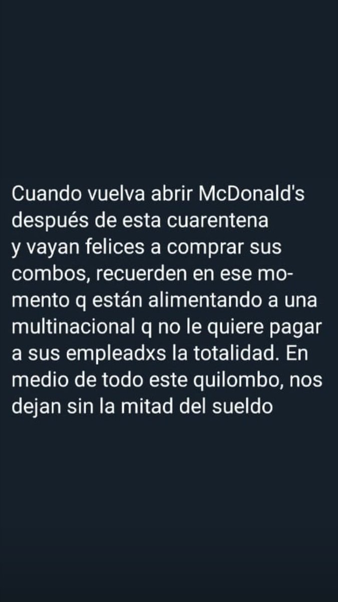 Ulises_Funes's tweet photo. Ellxs eran mis compañerxs.

#McDonalds 
#McExperiencia 
#Coronavirus 
#Pandemia 
#Estafa 
#Empleados 
#Multinacional 
#Combos 
#CajitaFeliz 
#HoyPintaAutoMc 
#Empresarios
#Explotación 
#ArcosDorados 
#ArgentinaUnida 
@alferdez https://t.co/SjTd5xz7fK https://t.co/zMoxnPfy7f https://t.co/pYpuVqynor