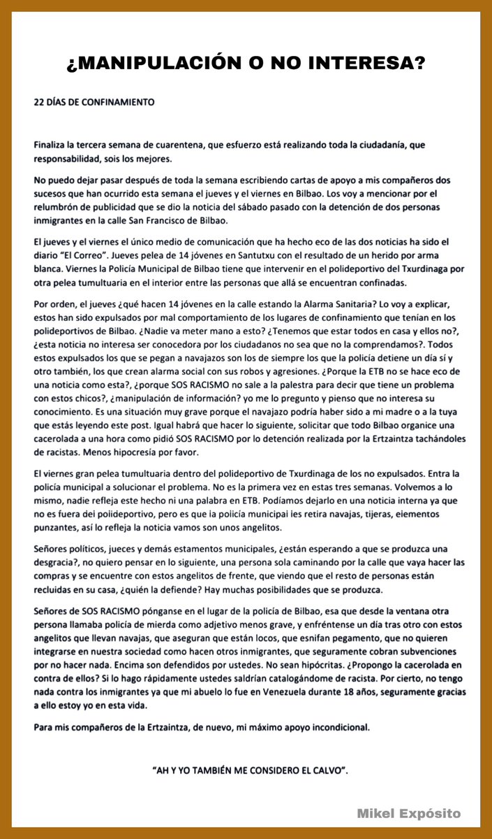 ESANInfo's tweet photo. ¿Porque la ETB no se hace eco de una noticia como esta?, ¿porque SOS RACISMO no sale a la palestra para decir que tiene un problema con estos chicos?, ¿manipulación de información?
Mikel Expósito https://t.co/6ZMBoVLBnN