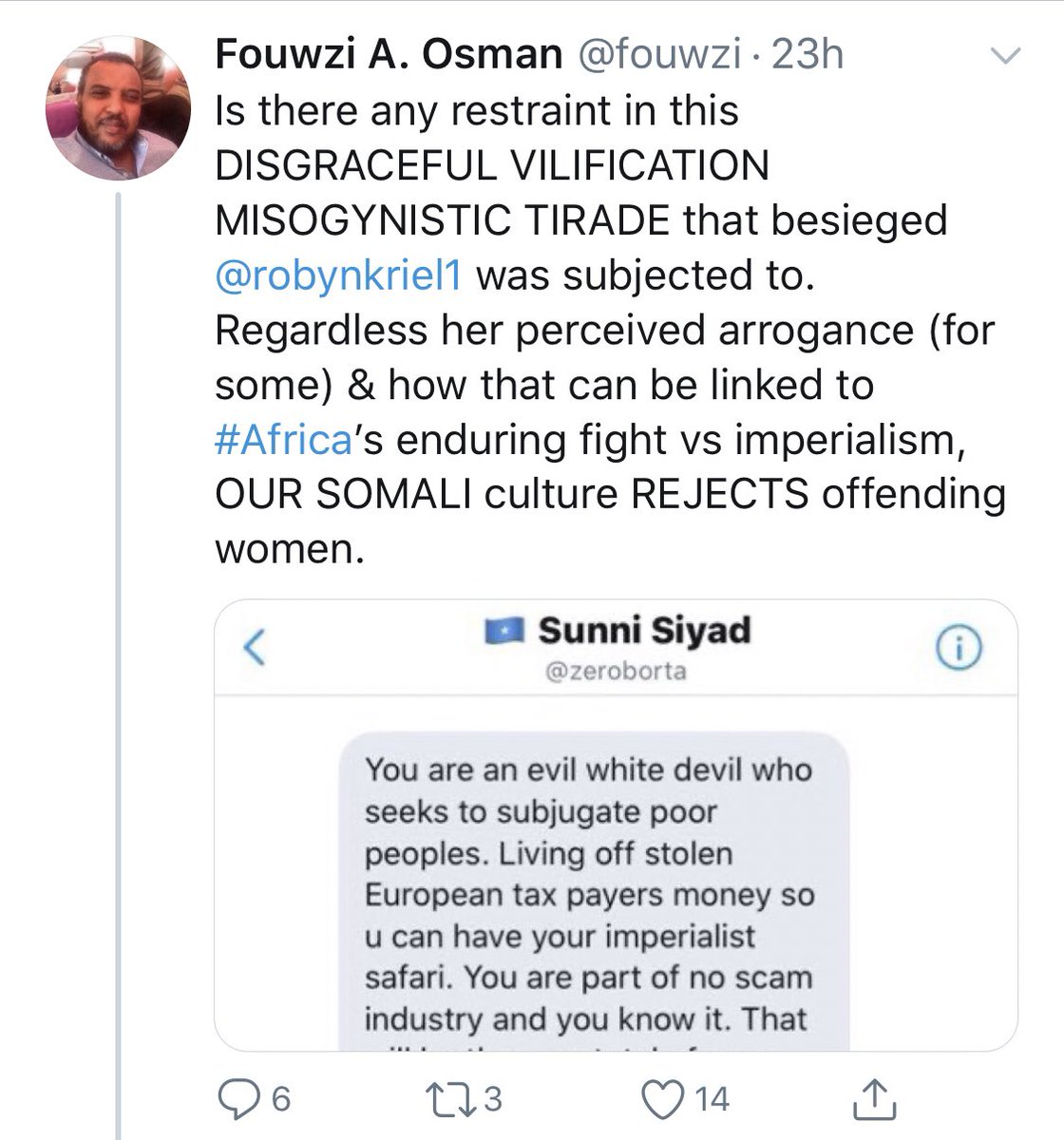 Somali_Lawyer's tweet photo. Let’s all name and shame these abominable old men who abandoned their identity and dignity to appease an appalling racist with genocidal ancestors who at the end of the day actually sees them as sub-humans. @JustAwHirsi @AnalystSomalia @AbdihakimAinte @fouwzi #TweetLikeRobynKriel https://t.co/JBcyX8O8cj