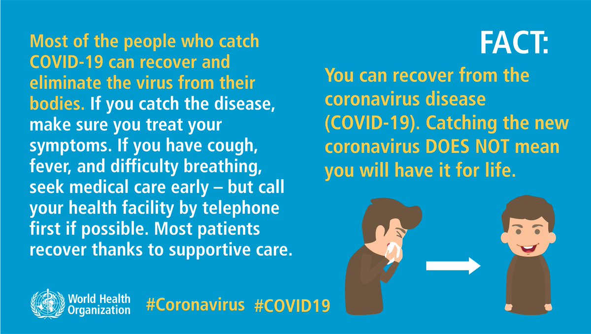 FACT: You can recover from  #COVID19. Catching the new  #coronavirus DOES NOT mean you will have it for life.  #KnowTheFacts