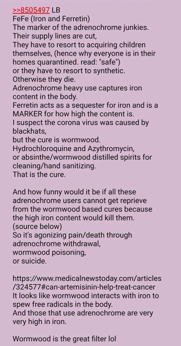 fried fish and pasta are pedo code names - that’s all I’ll say. ok so how can  #Hydroxychloroquine kill people who’ve participated in  #adrenachrome consumption? read this thoroughly: