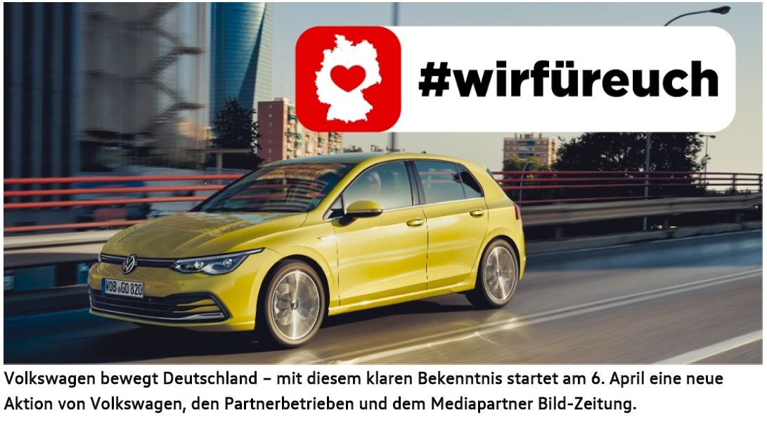 Tolle Aktion meines aktuellen & meines ehemaligen Arbeitgebers: 10.000 Autos für Deutschlands Superhelden! @VWGroup hilft gemeinsam mit @BILD, Helfer in Zeiten von #Covid_19 mobil zu halten. #wirfüreuch