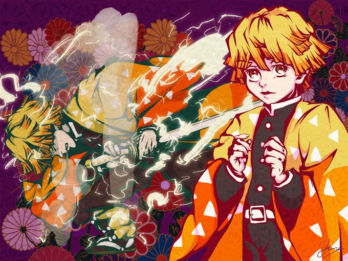 YuunaさんがTwitterに投稿した我妻善逸(鬼滅の刃)のイラスト。