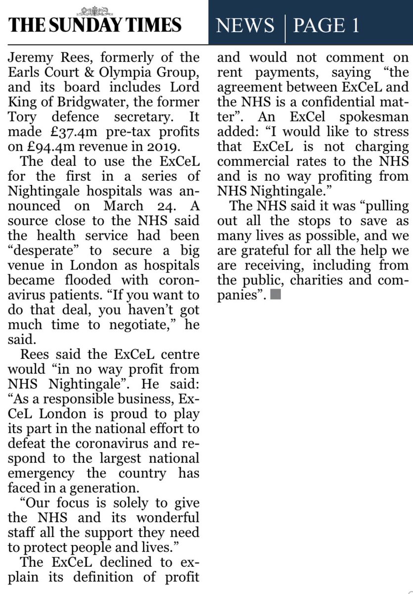 paullewismoney's tweet image. London Excel owners charging NHS rent for Nightingale hospital estimated at £2m to £3m a month. Other centres are charging nothing. There is no crisis that can’t be exploited!