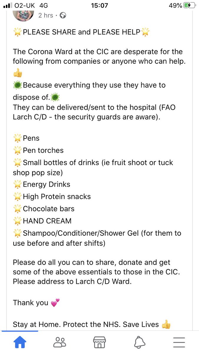 Cumberland Infirmary Larch C/D  ward are needing donations of some items - please share &amp; retweet
