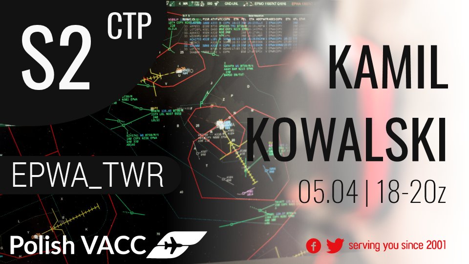 PolishVACC's tweet photo. Post-@vatsimctp depression? Don't know where to fly? From the United States you can rebase to Warsaw (EPWA) where our candidate - Kamil Kowalski will fight for STU2 rating! Starting 18 UTC! See you!
#VATSIM #VATSIMCPT @vatsim @vatsimEUR @VATEUD https://t.co/78XGCJGNaT