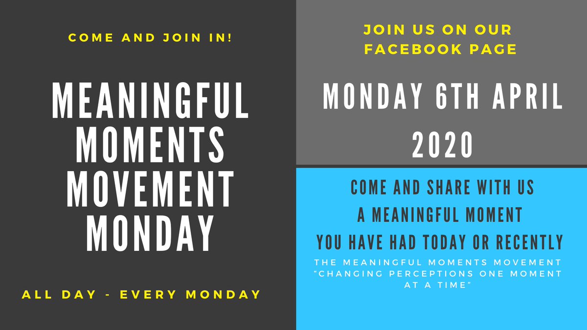Meaningful_mo's tweet photo. Happening tomorrow #monday on our #Facebook page.More than ever, with the #covid19 #coronavirus how are you creating meaningful memories? Easy to join in using #themeaningfulmomentsmovementmonday hashtag #themeaningfulmomentsmovement #UKWeekendHour https://t.co/p9ys57ALYi