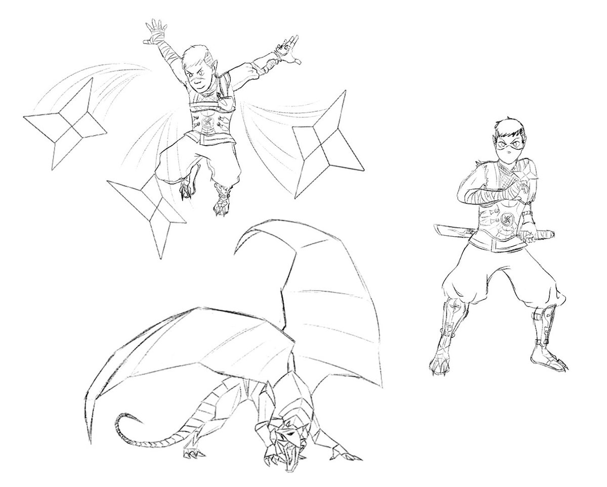 sadboi_j's tweet photo. Some sketches of a new character I made for a one shot campaign! He’s a gnome rogue that throws paper ninja stars to attack, but he’s actually a paper drake in disguise!
#dnd #5e #originalcharacter #gnome #rogue #ninja #characterdesign #paperninja https://t.co/N22ZORKh83