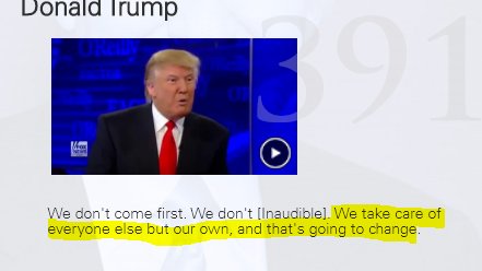 8/April 1, 2011 - Trump appears on Bill O'Reilly, declaring that Obama could be a Muslim, or might not have a birth certificate at all. He claims that 'everyone' is telling him that the Taliban and Osama bin Laden are in Pakistan. Also, that he would always put America first.