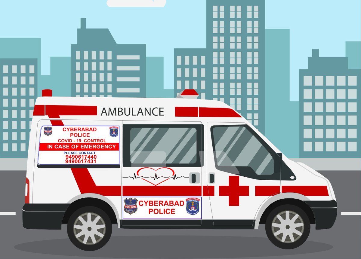 cyberabadpolice's tweet photo. #lockdown In emergency Free Ambulance Service for Pregnant Ladies, medical emergency and Senior Citizens 

#Ambulance #EmergencyServices  

#Cyberabad_COVID_Control 

𝐂𝐨𝐧𝐭𝐚𝐜𝐭 𝐮𝐬 
Call : 9490617440/ 9490617431 
E-Mail: covidcontrol@gmail.com https://t.co/Di8eEO25nc
