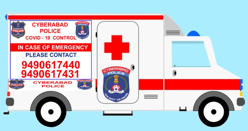 cyberabadpolice's tweet photo. #lockdown In emergency Free Ambulance Service for Pregnant Ladies, medical emergency and Senior Citizens 

#Ambulance #EmergencyServices  

#Cyberabad_COVID_Control 

𝐂𝐨𝐧𝐭𝐚𝐜𝐭 𝐮𝐬 
Call : 9490617440/ 9490617431 
E-Mail: covidcontrol@gmail.com https://t.co/Di8eEO25nc