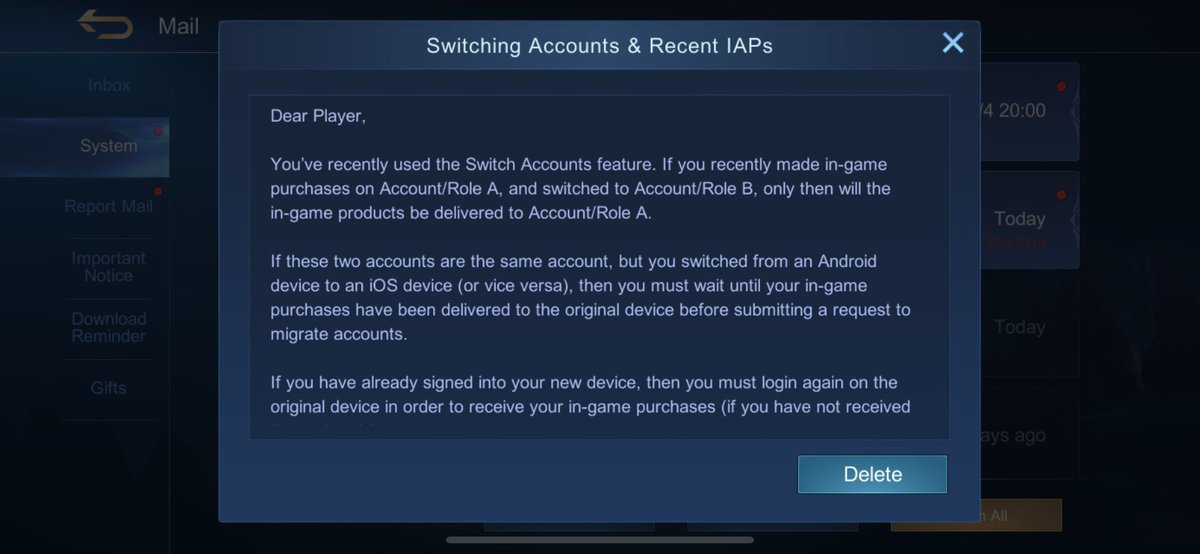 chauxy's tweet photo. @MobileLegendsOL I got notification that I used Account Switch feature which I didn’t. My name was changed. And I lost my BP and Dias. Please help. https://t.co/n2P5QiMWYT