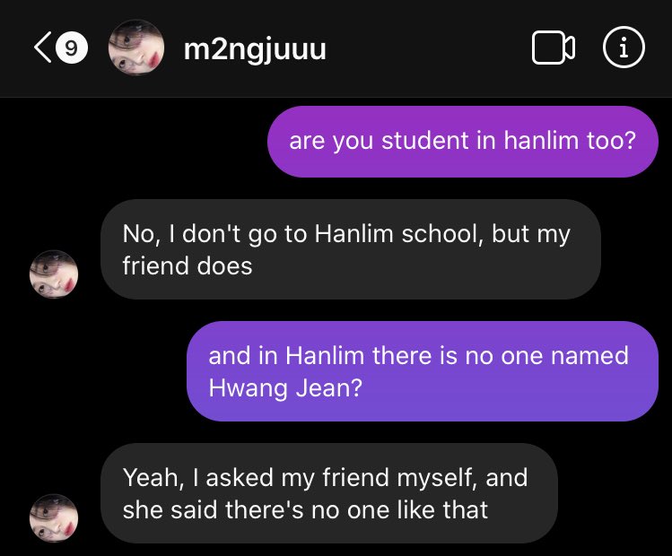 Pic 2 ; Minju had a friend in hanlim and she asked if there are jean's name there but she said ' No ' .Pic 3 ; Jean and her bf always walk together but now is in quarantine . Doesn't it dangerous to go out there? Her bf and friends are FAKE