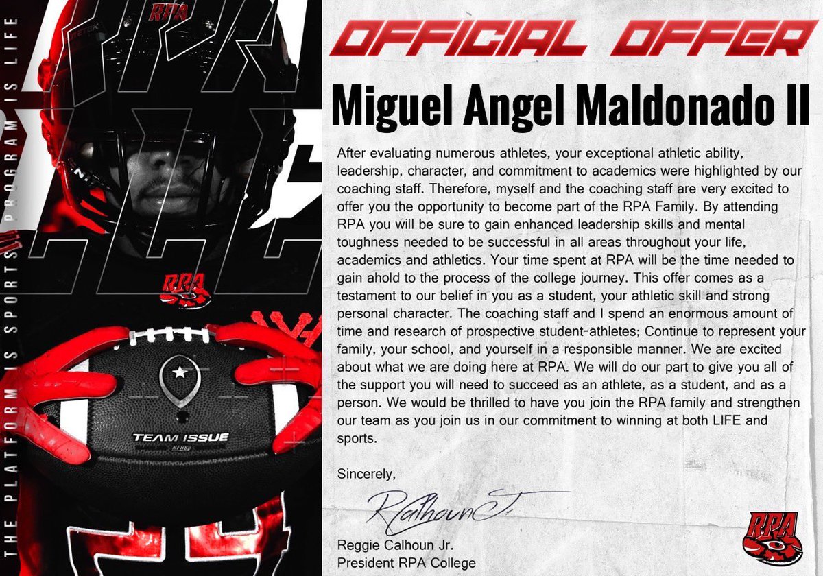 mmalldonado77's tweet photo. Beyond thankful to have received my first official offer‼️💯🏈⚫️🔴 @_rpawildcats #TheRPAWay 
 @jdempsey_RPA @CoachClennon @ReggieCalhounJr https://t.co/XJo9h3H0Ad