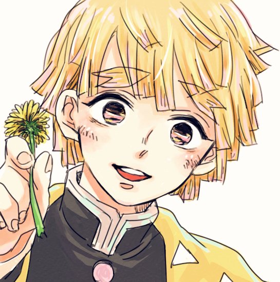 1boy demon slayer uniform blonde hair male focus solo flower holding  illustration images