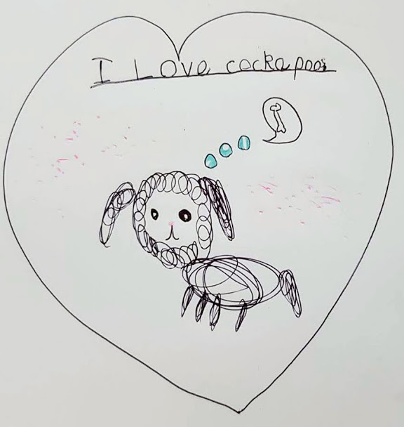 CockapooBarry's tweet image. My little human drew a picture of me, she even knew what I was thinking about.  #dogsoftwitter