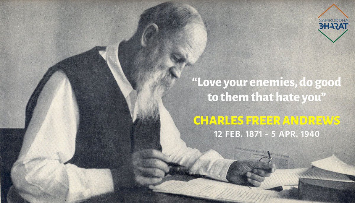 SBFIndia's tweet photo. A close friend of Tagore, instrumental in bringing Gandhiji to India from South Africa &amp; affectionately called Deenbandhu, we salute the contribution of #CFAndrews to India’s freedom movement on his death anniversary. We remember his message of love as we together fight #COVID19. https://t.co/EsRxSyLwtd