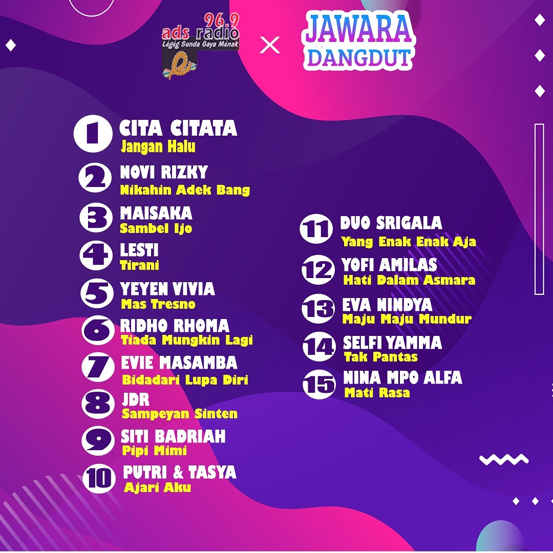 Jawara Dangdut Minggu ini!!Selamat buat <a href="/cita_citata/">Cita Citata</a> dengan Lagunya Jangan Halu

Kira kira siapa Jawara Minggu depan yaa ??
Request terus lagu Pop &amp; Dangdut Favorit akang eteh Via sms/wa ke 0896 2391 4969