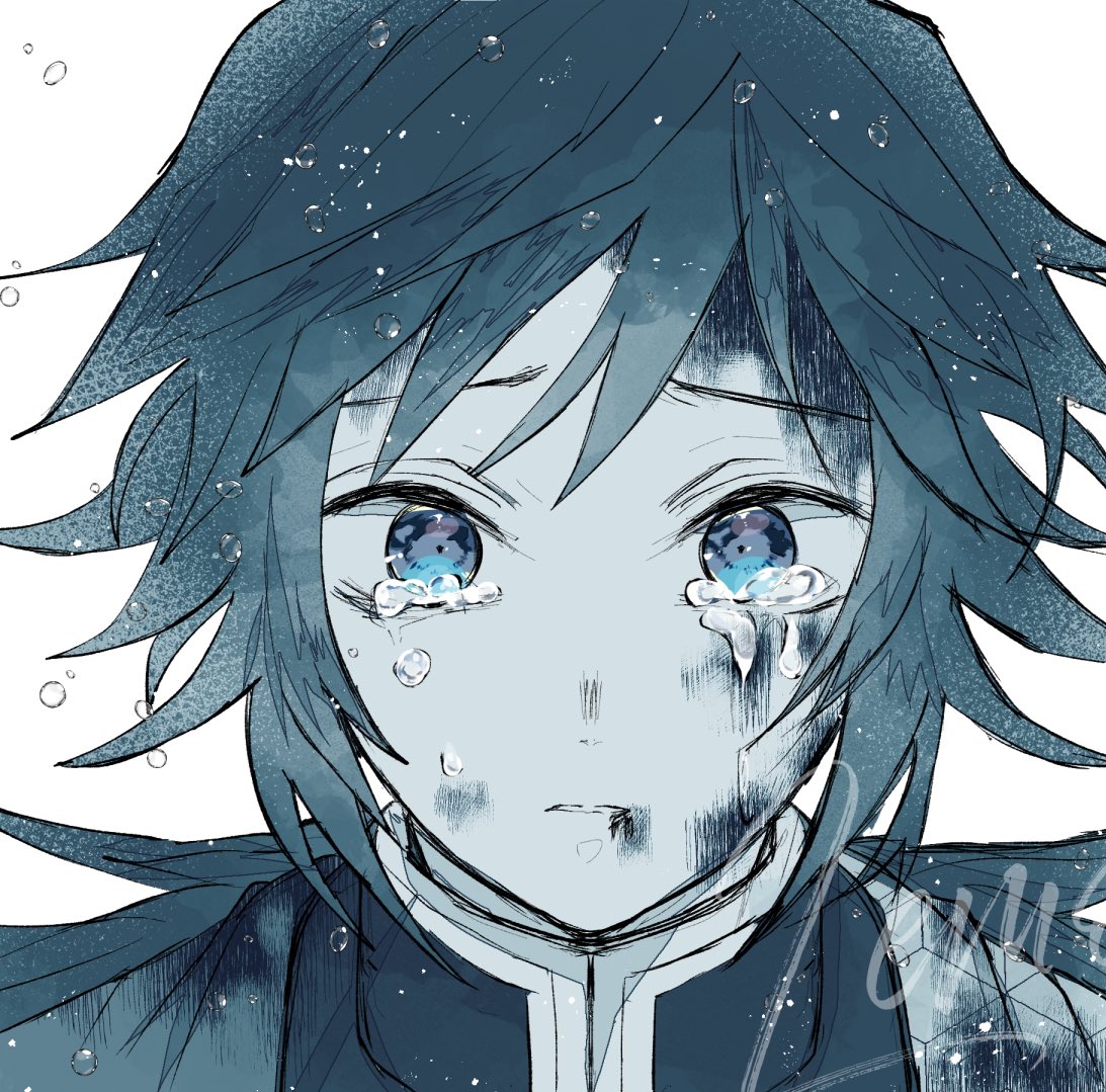 tomioka giyuu 1boy male focus solo long hair blue eyes tears crying  illustration images