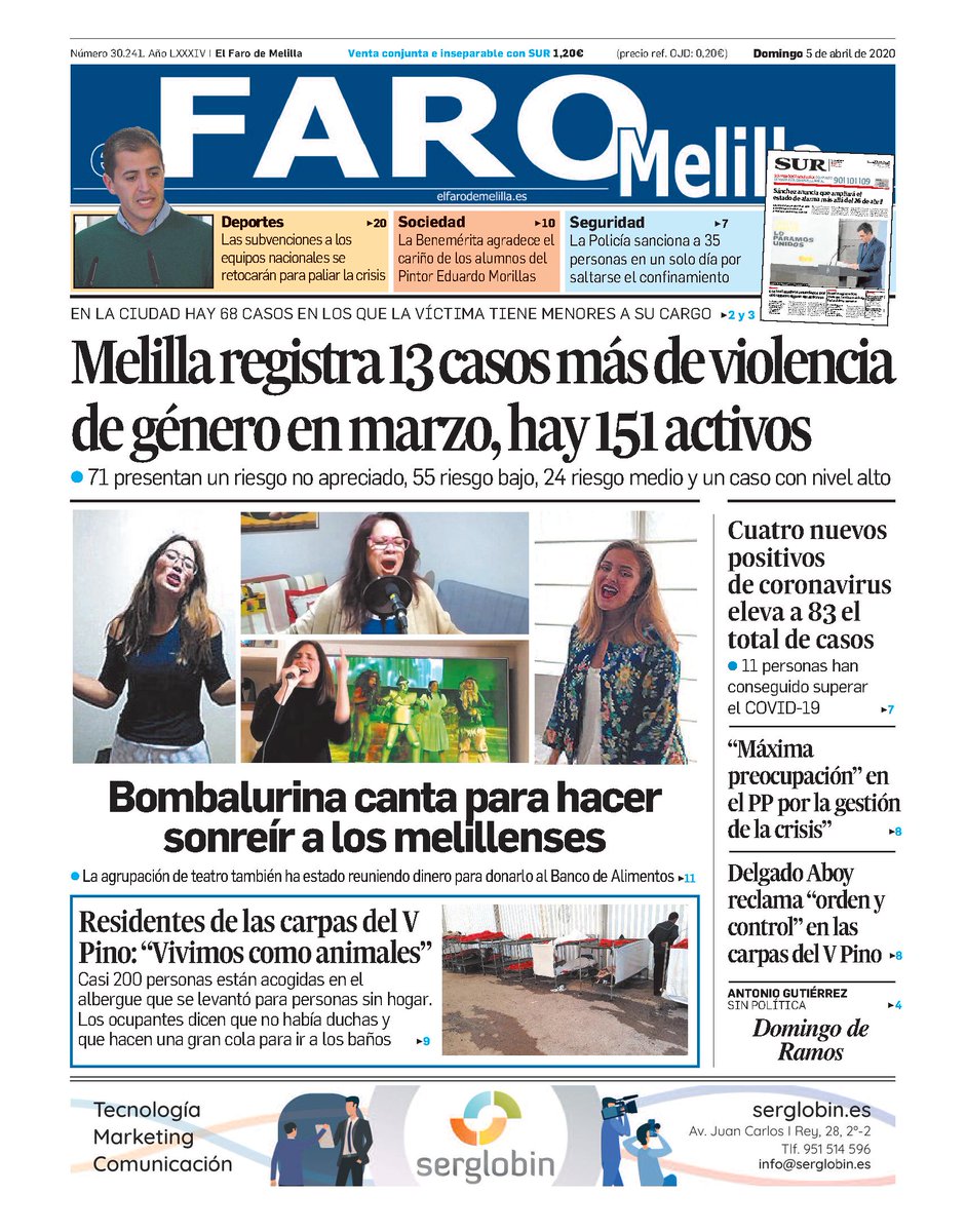 Buenos días. Esta es nuestra portada de hoy domingo 5 de abril de 2020 elfarodemelilla.es