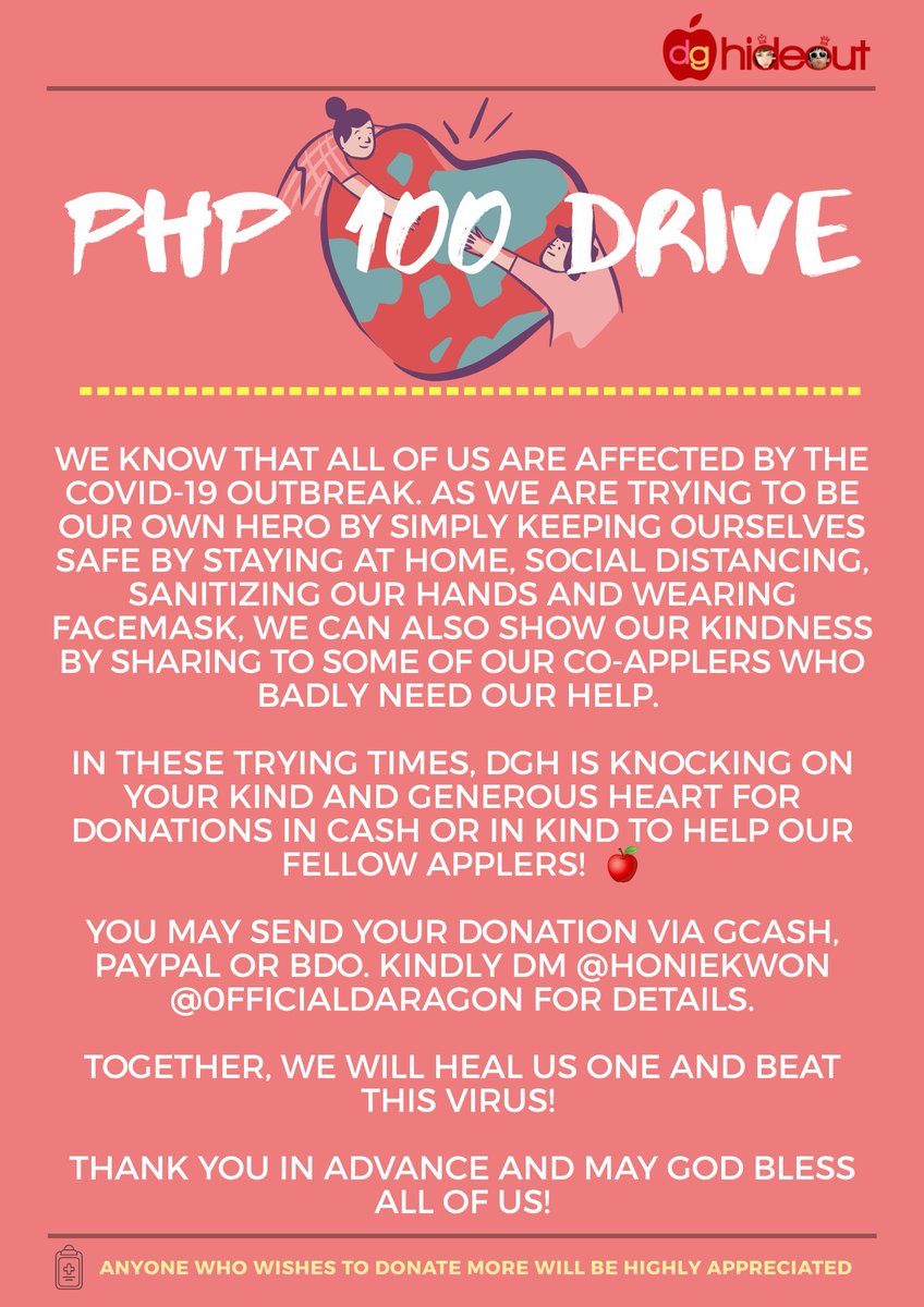 0fficialDaraGon's tweet photo. We were able to collect Php 28,307.15 for #DGHPhp100Drive for our co-applers who needs help.

Please see thread below for more updates.Thank you to our generous appler fairies! Stay healthy and safe to everyone🙏🍎
@HonieKwon #SagipAFangirlProject https://t.co/oLBr6QCCaN