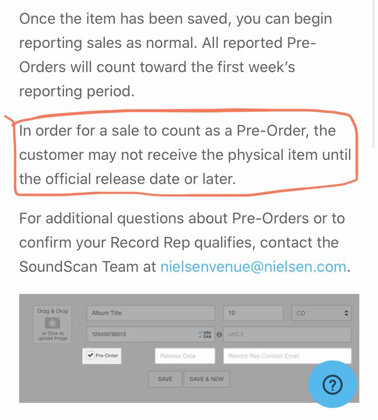 information regarding pre-orders that will be counted through atvenu and sent to soundscan