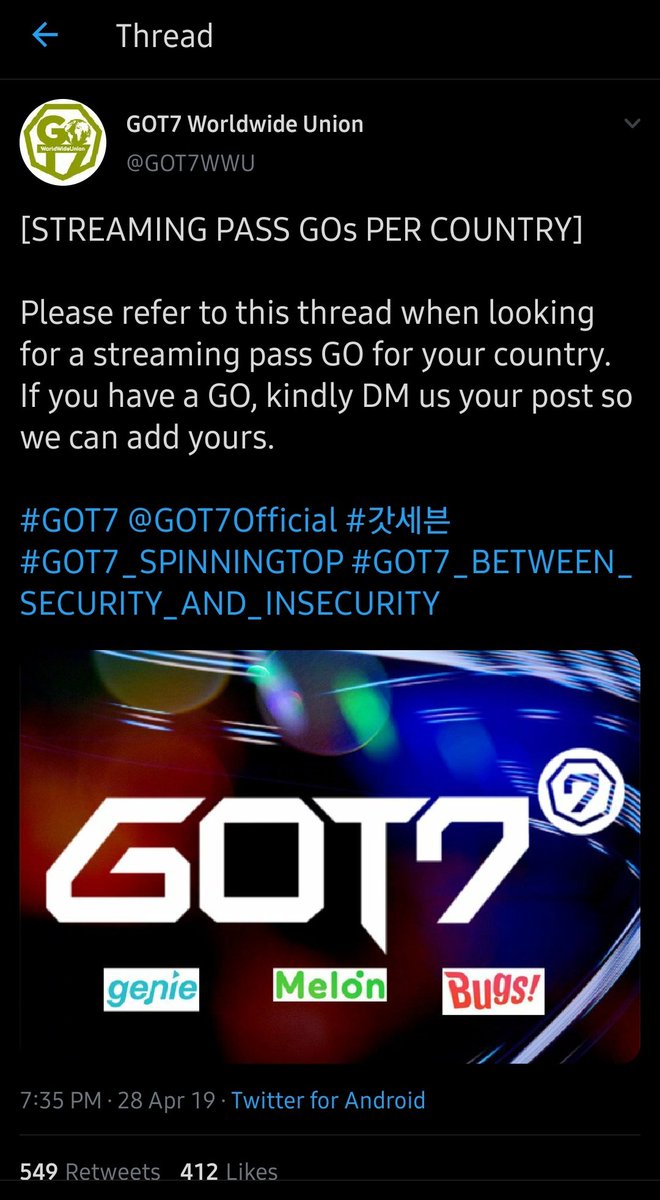  Issue #1: Where to buy streaming passes? Follow  @GOT7WWU & your country's fanbase(s). They post & RT streaming pass GOs catering to different countries; some even offer international GOs. Keep an eye out for GO threads (see images).Cont... #GOT7  #GOT7_Comeback