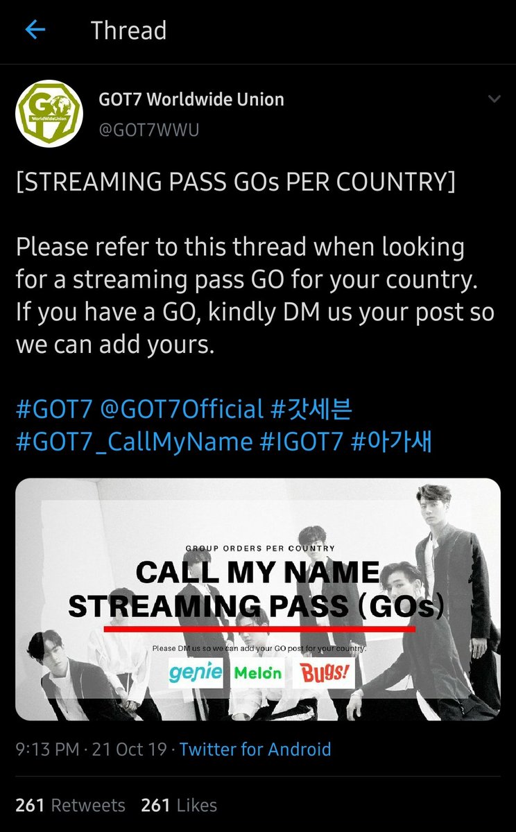  Issue #1: Where to buy streaming passes? Follow  @GOT7WWU & your country's fanbase(s). They post & RT streaming pass GOs catering to different countries; some even offer international GOs. Keep an eye out for GO threads (see images).Cont... #GOT7  #GOT7_Comeback